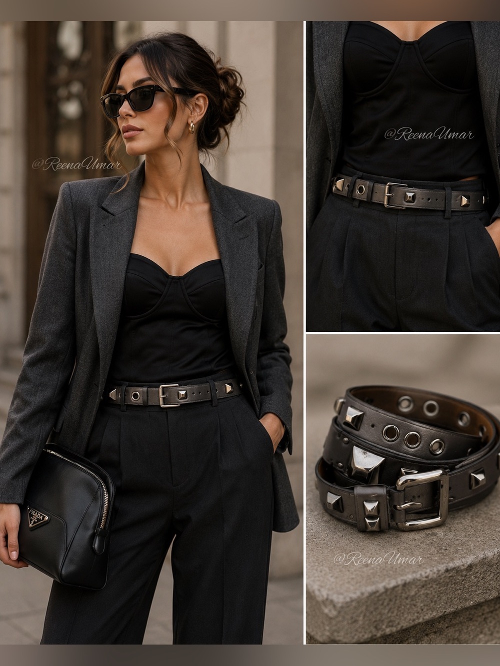 PRADA Studded Leather Belt – Silver Buckle